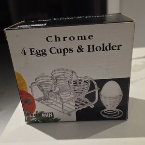 NWT Foxrun Chrome 4 Egg Cups And Holder